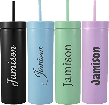 Personalized Tumbler with Lid and Straw, Matte Pastel, Colored Acrylic Tumbler, 16oz