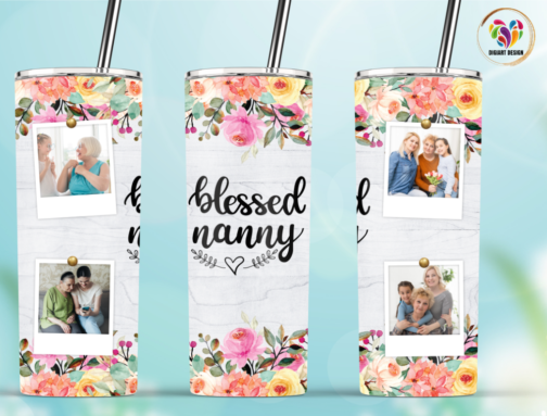 20oz Insulated Stainless Steel Travel Tumbler with lid and Custom Photo Blessed Mom, Granny, Mama, Nanny, Nana