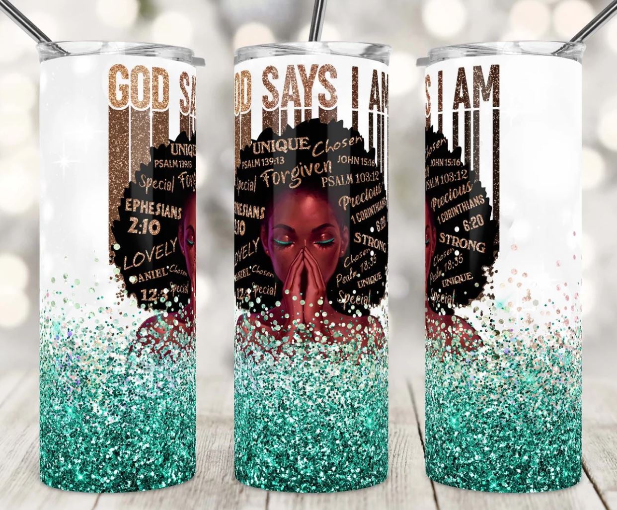 20oz Insulated Stainless Steel Travel Tumbler God Says I AM, Afro Queen, Black Queen