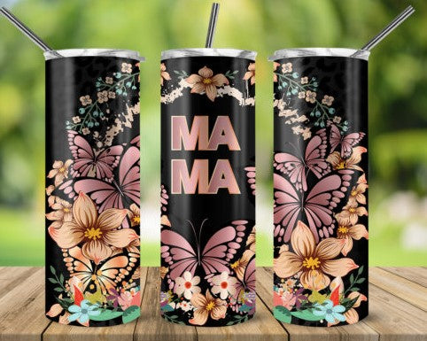 20oz Insulated Stainless Steel Travel Tumbler with lid MAMA (Butterflies)