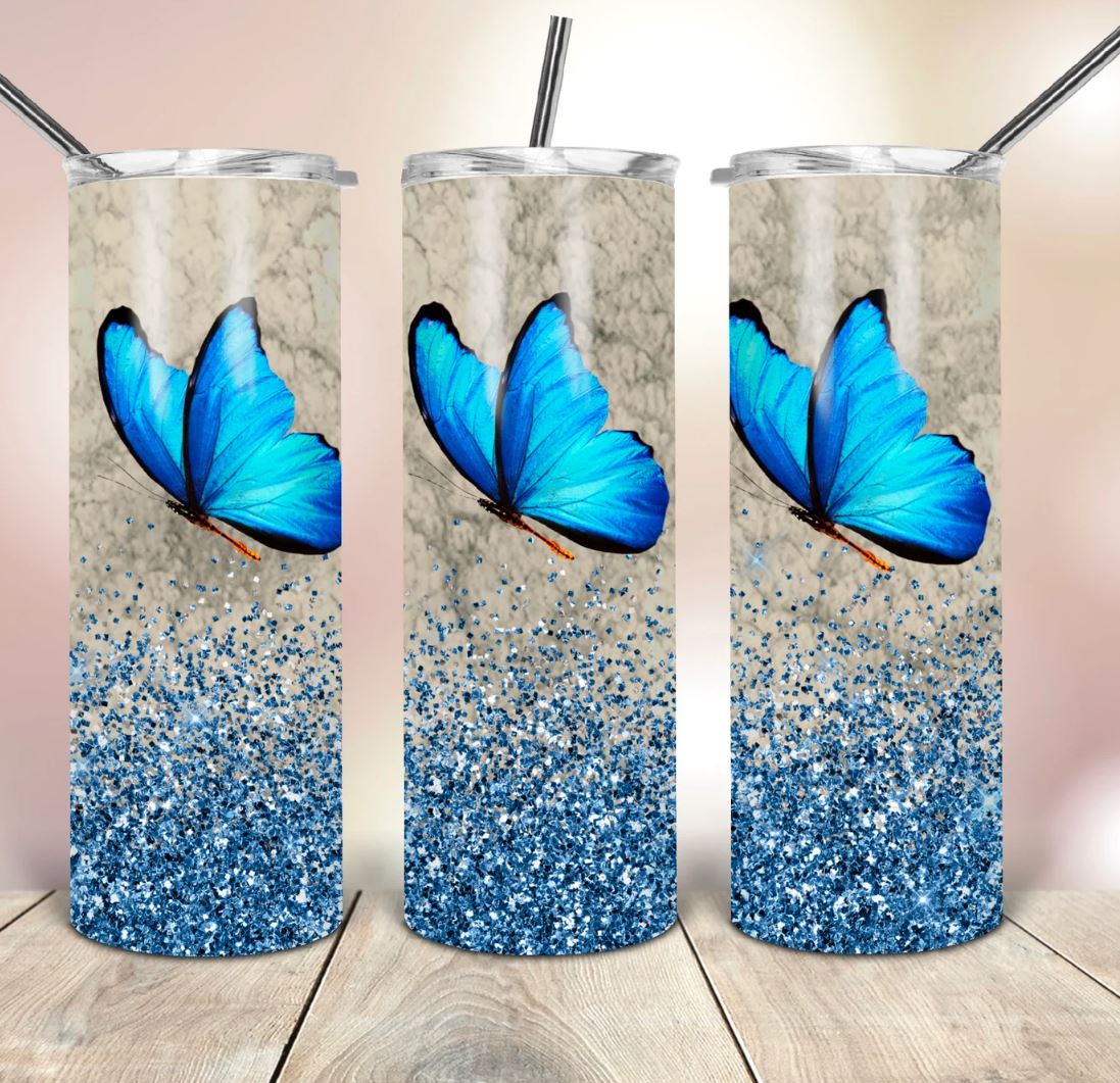 Blue Butterflies - 20oz Insulated Stainless Steel Travel Tumbler