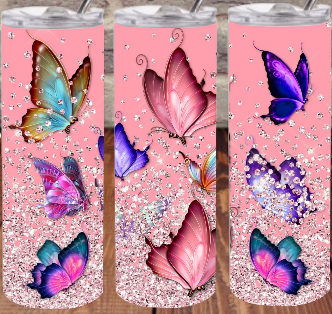 Pink and Purple Butterflies - 20oz Insulated Stainless Steel Travel Tumbler
