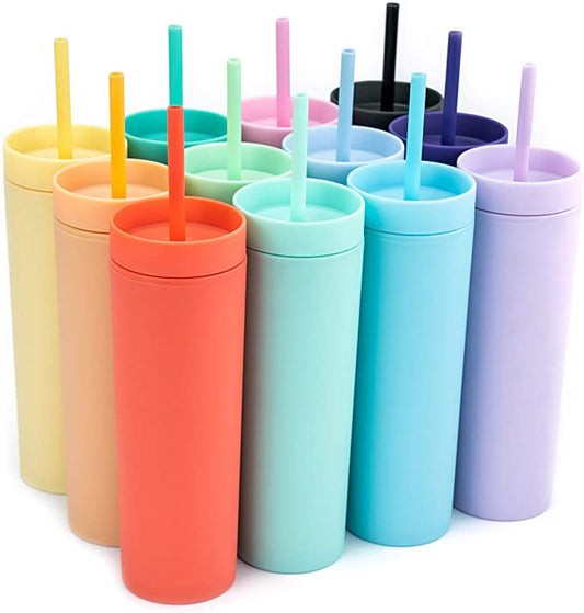 Personalized Tumbler with Lid and Straw, Matte Pastel, Colored Acrylic Tumbler, 16oz