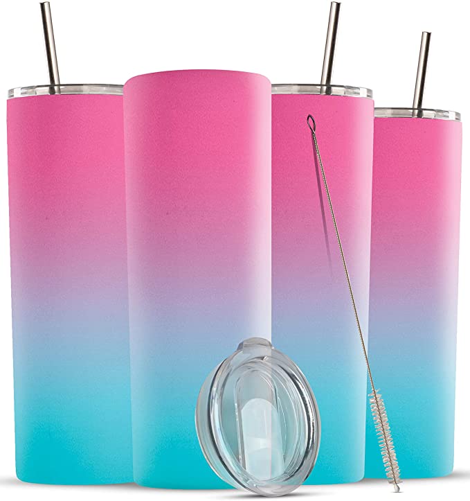 20oz Skinny Insulated Stainless Steel Tumbler with Lid and Straw