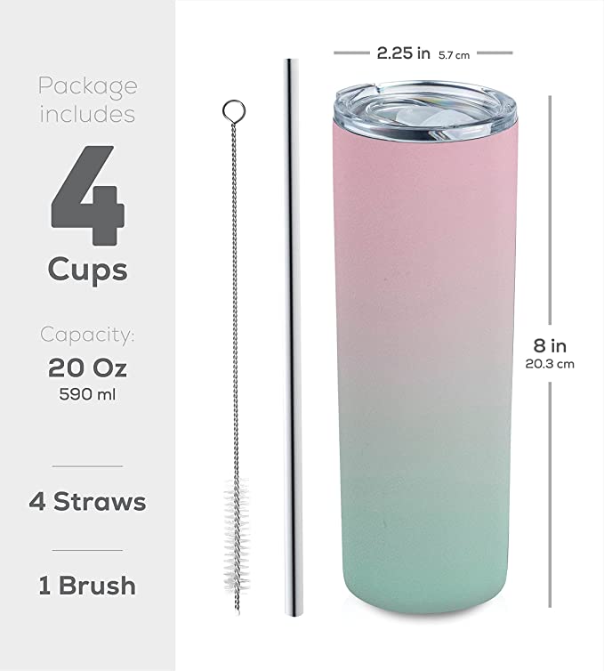 20oz Skinny Insulated Stainless Steel Tumbler with Lid and Straw