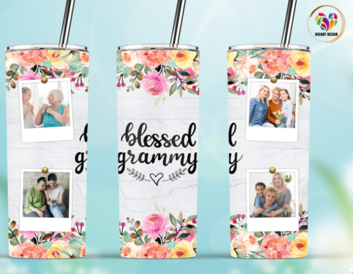 20oz Insulated Stainless Steel Travel Tumbler with lid and Custom Photo Blessed Mom, Granny, Mama, Nanny, Nana