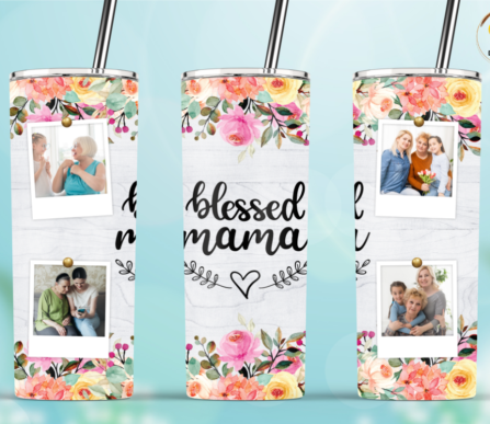 20oz Insulated Stainless Steel Travel Tumbler with lid and Custom Photo Blessed Mom, Granny, Mama, Nanny, Nana