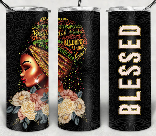 20oz Insulated Stainless Steel Travel Tumbler Black Queen, Black Women, Afro Queen Blessed