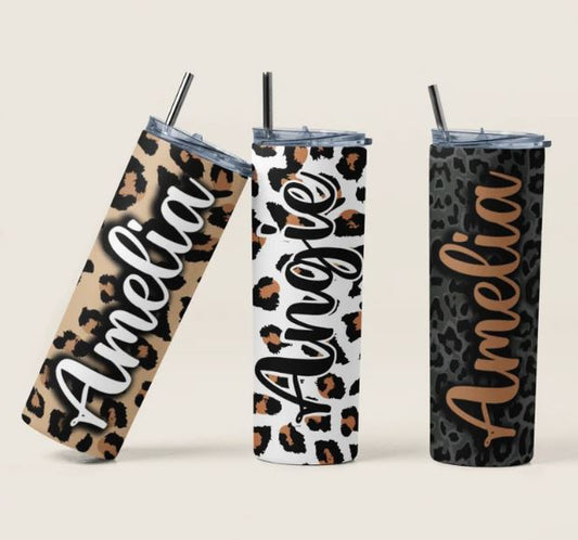 20oz Insulated Stainless Steel Travel Tumbler - Leopard Print