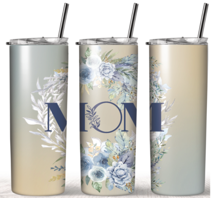 20oz Insulated Stainless Steel Travel Tumbler with lid Floral Blue Mom