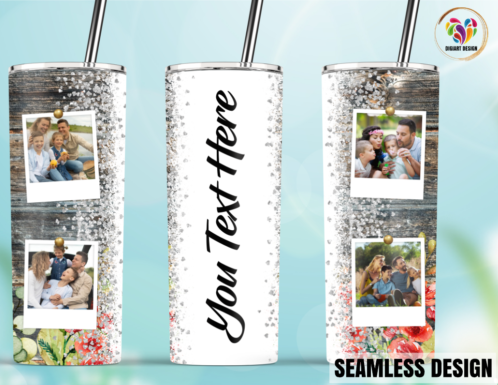 20oz Insulated Stainless Steel Travel Tumbler with lid and Custom Photo (4 Photos and Text)