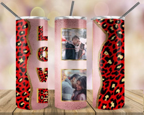 20oz Insulated Stainless Steel Travel Tumbler with lid and Custom Photo and Text - Love