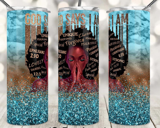 20oz Insulated Stainless Steel Travel Tumbler God Says I AM, Afro Queen, Black Queen