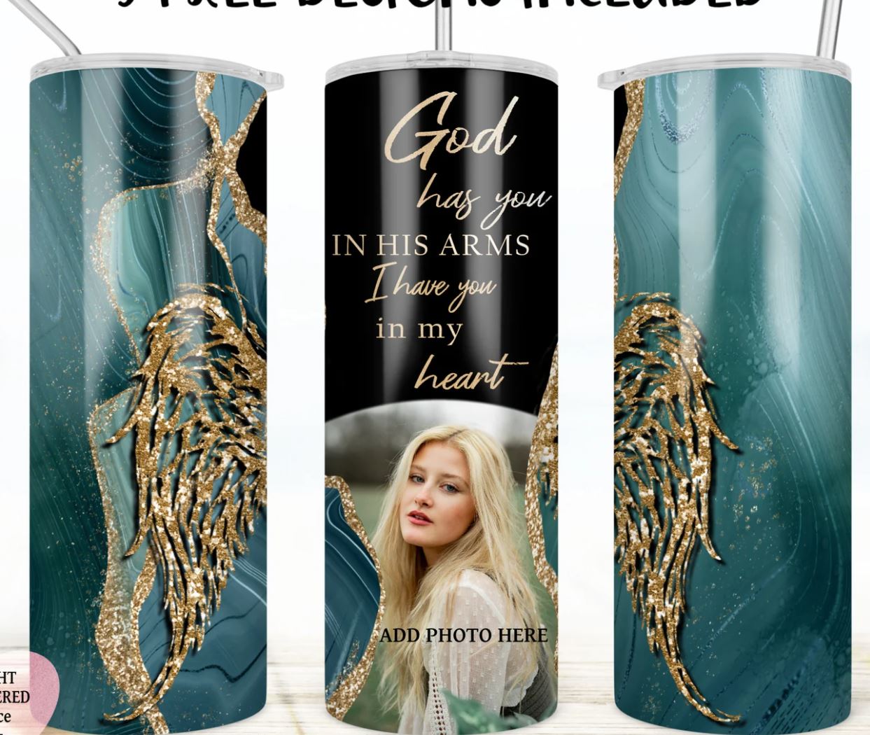 God has you in His Arms - 20oz Insulated Stainless Steel Travel Tumbler with lid and Custom Photo
