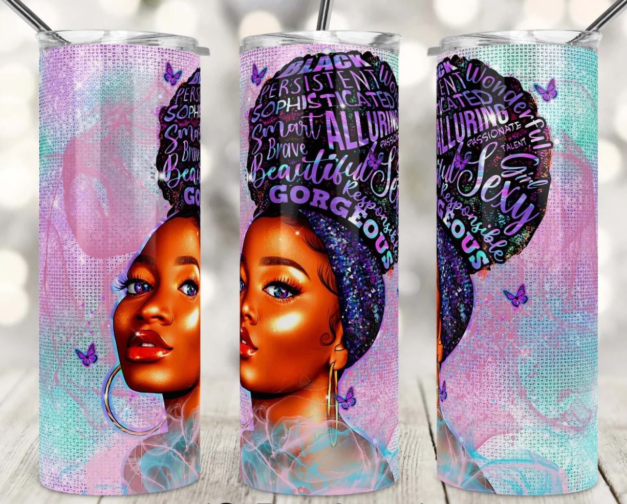 20oz Insulated Stainless Steel Travel Tumbler Gorgeous Black Queen, Black Women, Afro Queen Blessed