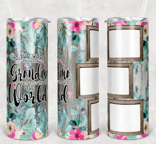 Grandma 20oz Insulated Stainless Steel Travel Tumbler with lid- Custom Photo (4 Photos and Text)