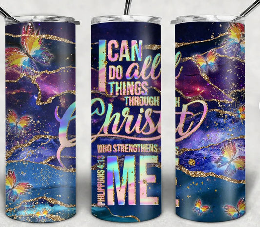I Can Do all Things Through Christ (Blue)- 20oz Insulated Stainless Steel Travel Tumbler