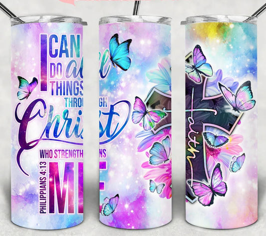 I Can Do all Things Through Christ (Colorful Cross)- 20oz Insulated Stainless Steel Travel Tumbler