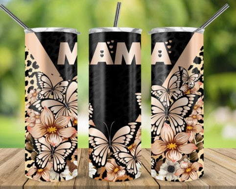 20oz Insulated Stainless Steel Travel Tumbler with lid MAMA (Butterflies)