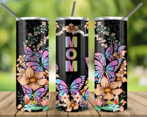 20oz Insulated Stainless Steel Travel Tumbler with lid MAMA (Butterflies)