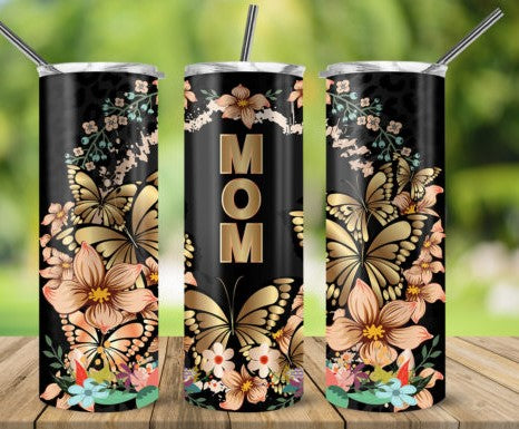 20oz Insulated Stainless Steel Travel Tumbler with lid MAMA (Butterflies)