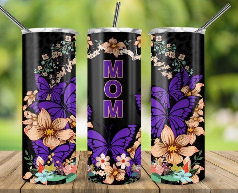 20oz Insulated Stainless Steel Travel Tumbler with lid MAMA (Butterflies)