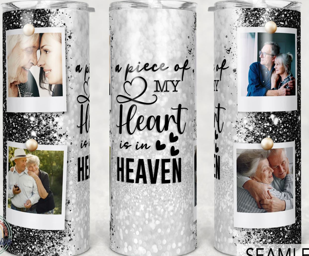 A Piece of My Heart is in Heaven - 20oz Insulated Stainless Steel Travel Tumbler with lid and Custom Photo