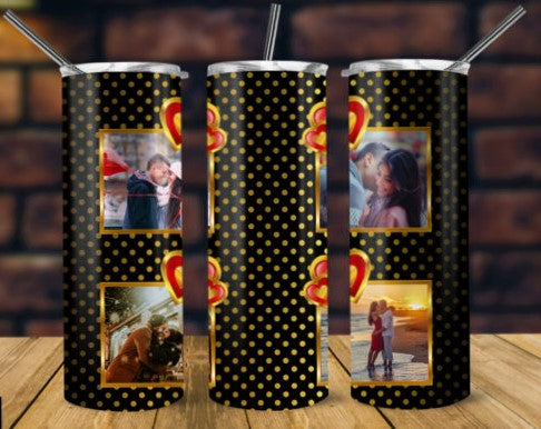 20oz Insulated Stainless Steel Travel Tumbler with lid and Custom Photo and Text - Love