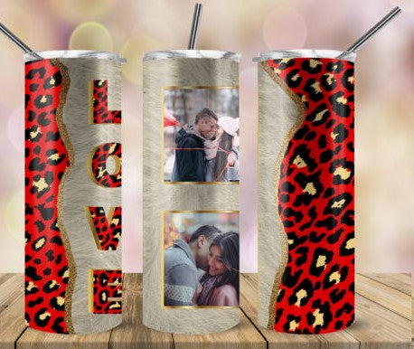 20oz Insulated Stainless Steel Travel Tumbler with lid and Custom Photo and Text - Love
