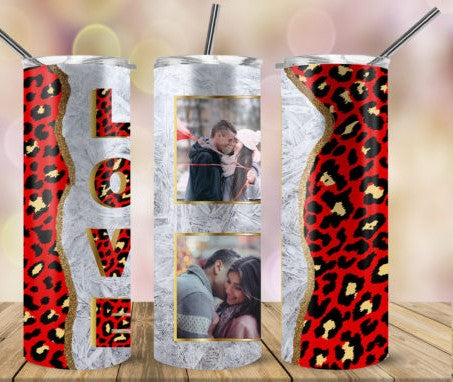 20oz Insulated Stainless Steel Travel Tumbler with lid and Custom Photo and Text - Love