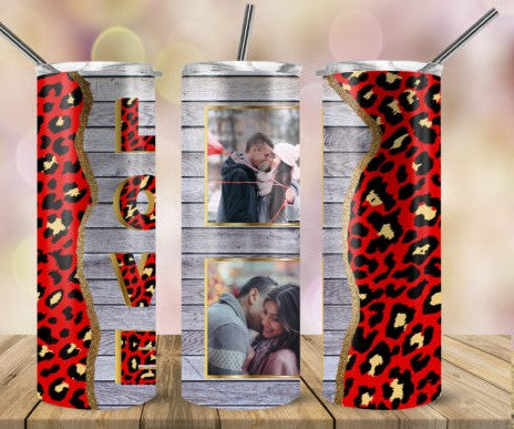 20oz Insulated Stainless Steel Travel Tumbler with lid and Custom Photo and Text - Love
