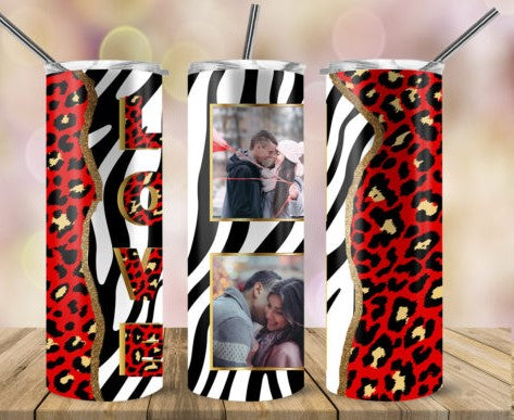 20oz Insulated Stainless Steel Travel Tumbler with lid and Custom Photo and Text - Love