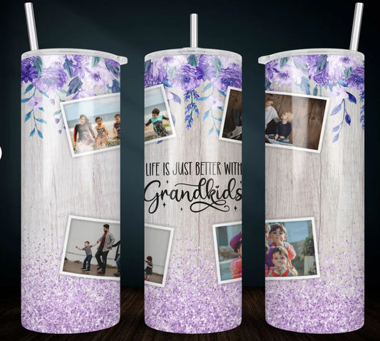 Grandkids 20oz Insulated Stainless Steel Travel Tumbler with lid- Custom Photo (4 Photos and Text)