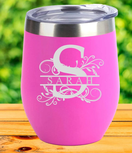 Monogram -12oz Insulated Stainless Steel Wine Tumbler - Custom Text