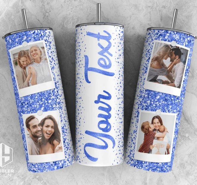 20oz Insulated Stainless Steel Travel Tumbler with lid and Custom Photo (4 Photo and Name)