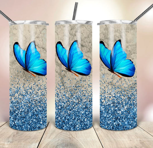 Blue Butterflies - 20oz Insulated Stainless Steel Travel Tumbler