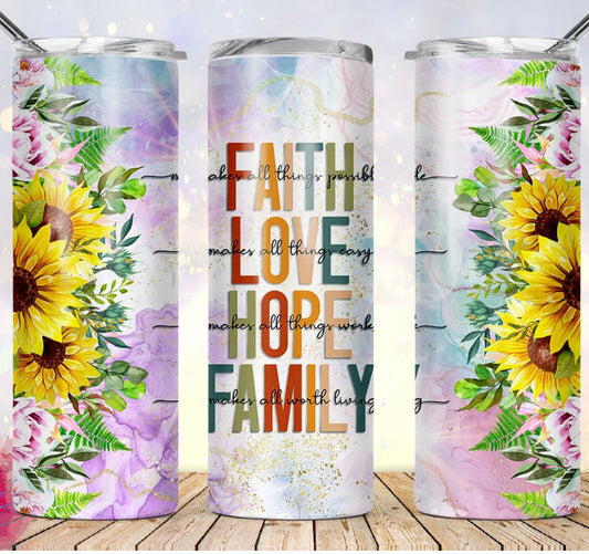 Faith Love Hope Family - 20oz Insulated Stainless Steel Travel Tumbler