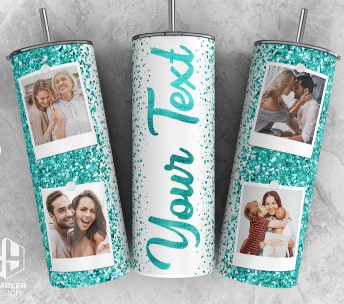 20oz Insulated Stainless Steel Travel Tumbler with lid and Custom Photo (4 Photo and Name)