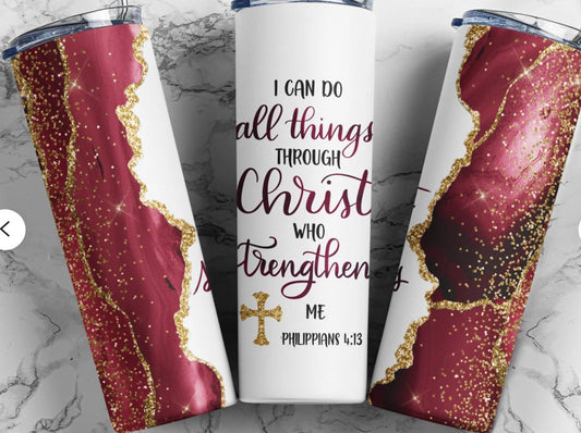 I Can Do all Things Through Christ (Red)- 20oz Insulated Stainless Steel Travel Tumbler