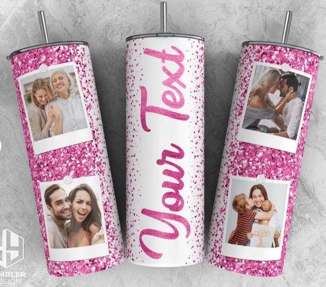 20oz Insulated Stainless Steel Travel Tumbler with lid and Custom Photo (4 Photo and Name)
