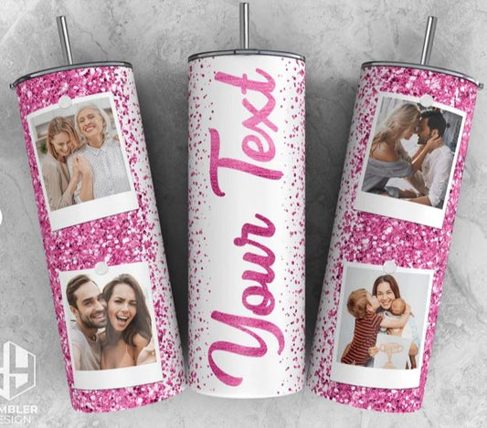 20oz Insulated Stainless Steel Travel Tumbler with lid and Custom Photo (4 Photo and Name)