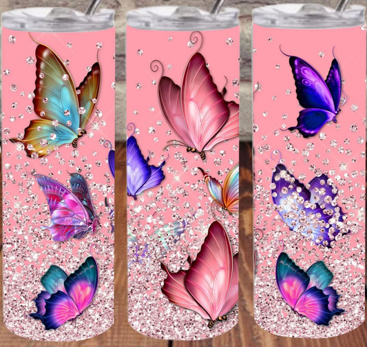 Pink and Purple Butterflies - 20oz Insulated Stainless Steel Travel Tumbler
