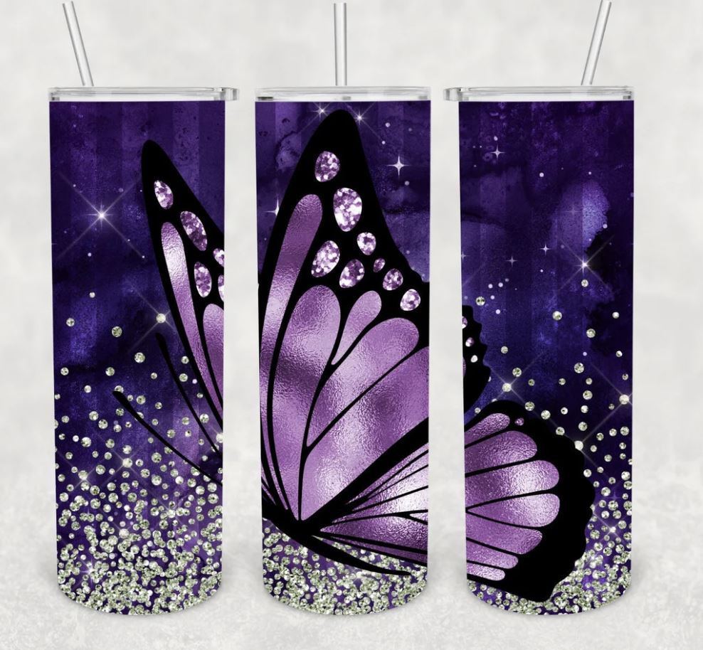 Purple Butterfly - 20oz Insulated Stainless Steel Travel Tumbler