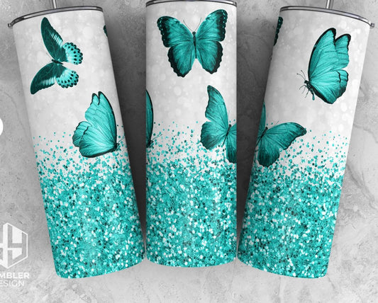 Teal Butterflies- 20oz Insulated Stainless Steel Travel Tumbler