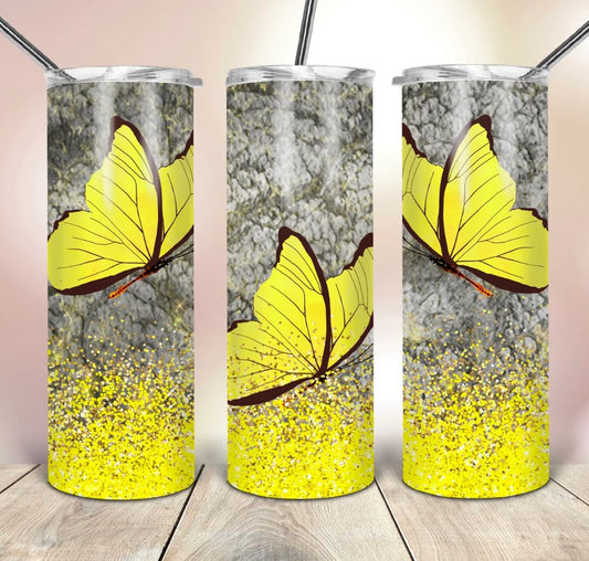 Yellow Butterflies- 20oz Insulated Stainless Steel Travel Tumbler